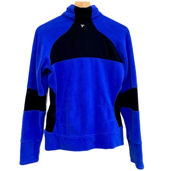 COLUMBIA Titanium Full Zip Fleece Women Medium Blue Black Zip Pocket Thumb Hole. - Picture 2 of 12